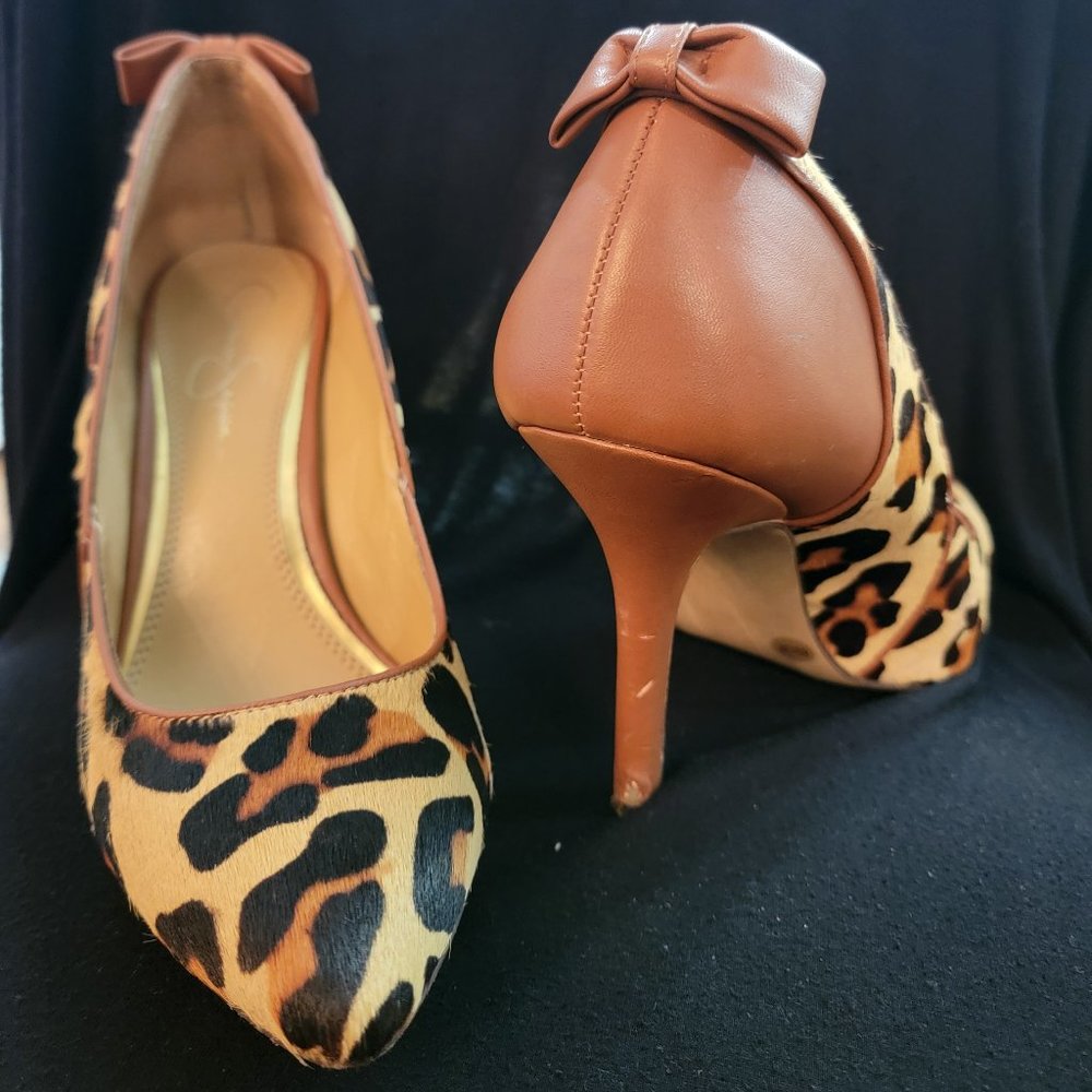 Jessica Simpson Leopard Fur Camel Heel with Bow 3.5 inch - Size 8